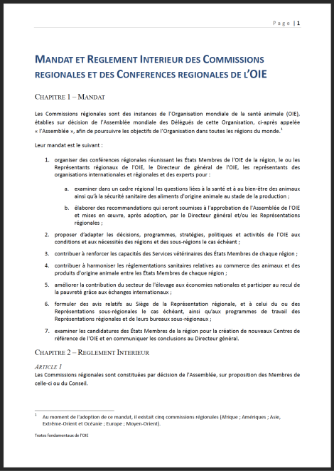 Mandat et reglement interieur des commissions regionales et des conferences regionales de l’OIE