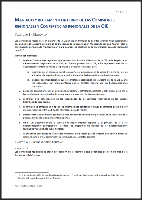 Mandato y Reglamento Interno de las Comisiones Regionales y Conferencias Regionales de la OIE