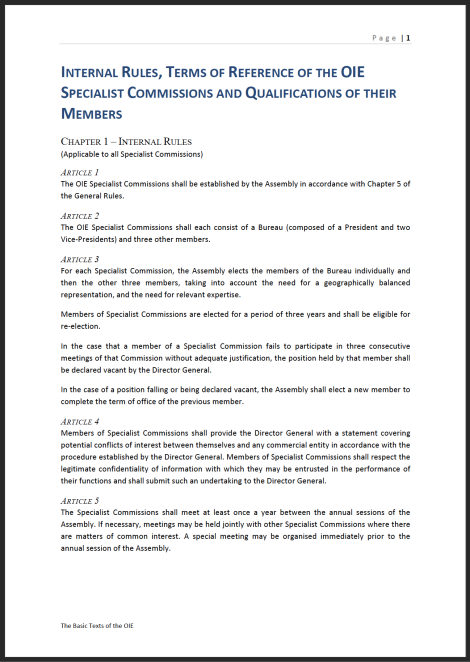 Internal Rules, Terms of Reference of the OIE Specialist Commissions and Qualifications of their Members