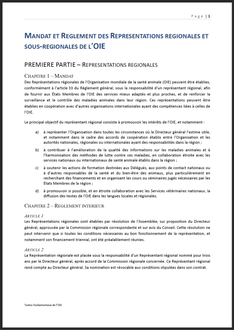 Mandat et règlement des Représentations régionales et sous‐régionales de l'OIE