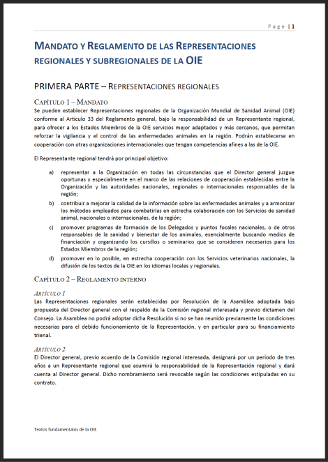 Mandato y Reglamento de las Representaciones Regionales y Subregionales de la OIE