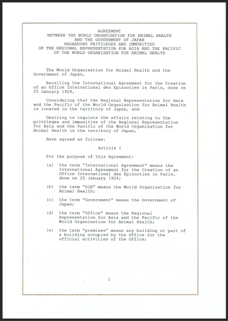 Agreement for the Regional Representation for Asia and the Pacific