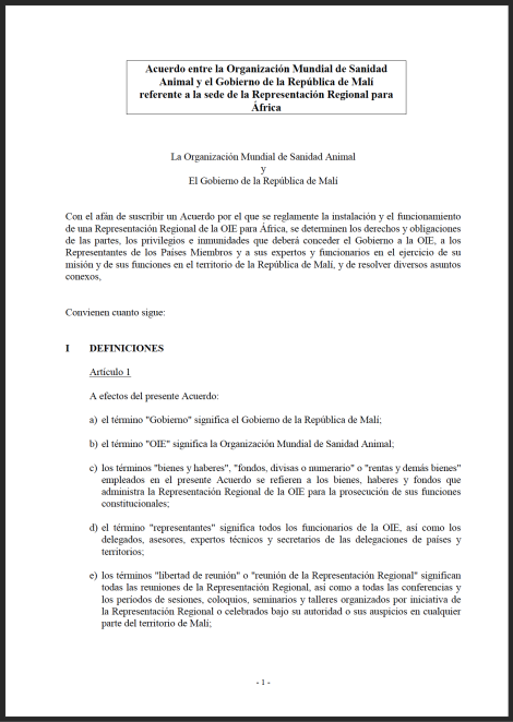 Acuerdo de sede para la Representación Regional para África