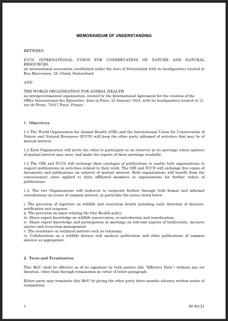 Memorandum of Understanding between the OIE and International Union for Conservation of Nature and Natural Resources (IUCN)