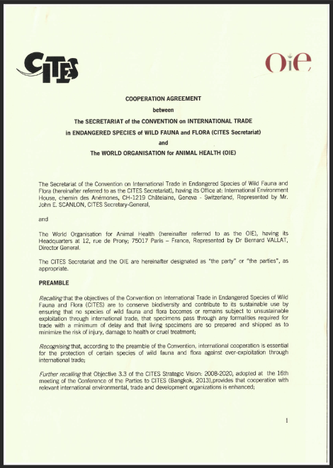 Agreement with the Secretariat of the Convention on International Trade in Endangered Species of Wild Fauna and Flora (CITES Secretariat)