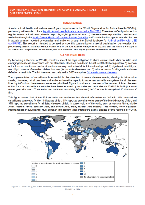 Quarterly Situation Report on Aquatic Animal Health - 1st quarter 2023: fish